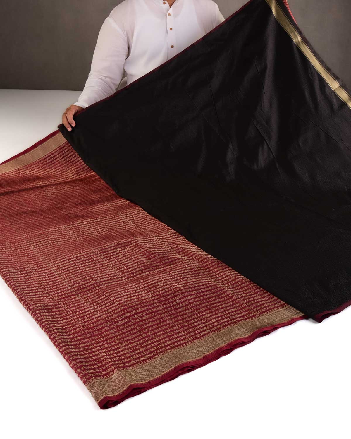 Maroon Gold Zari Geeta Shlok 2.47 Brocade Handwoven Katan Silk Banarasi Saree-HolyWeaves
