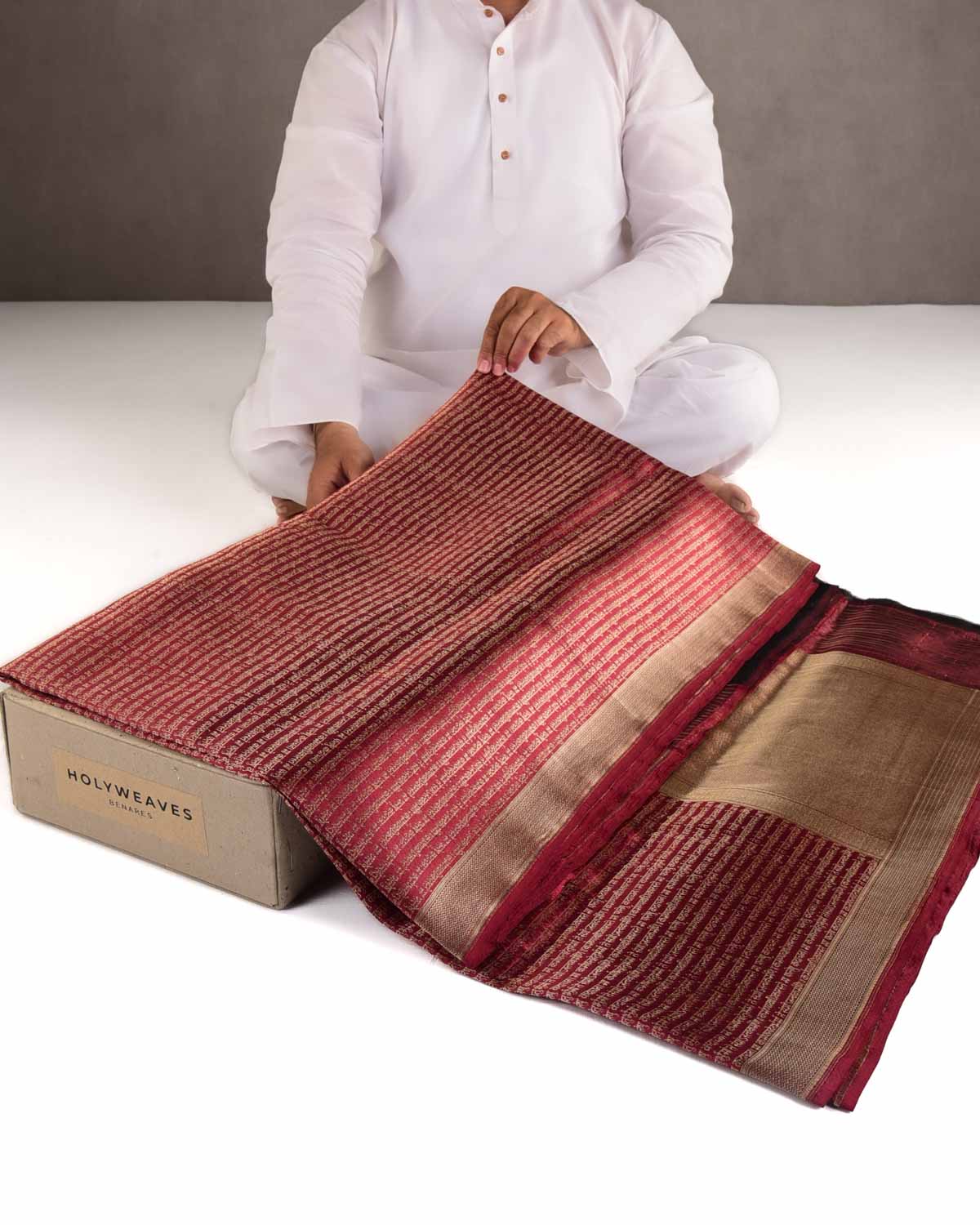 Maroon Gold Zari Geeta Shlok 2.47 Brocade Handwoven Katan Silk Banarasi Saree-HolyWeaves