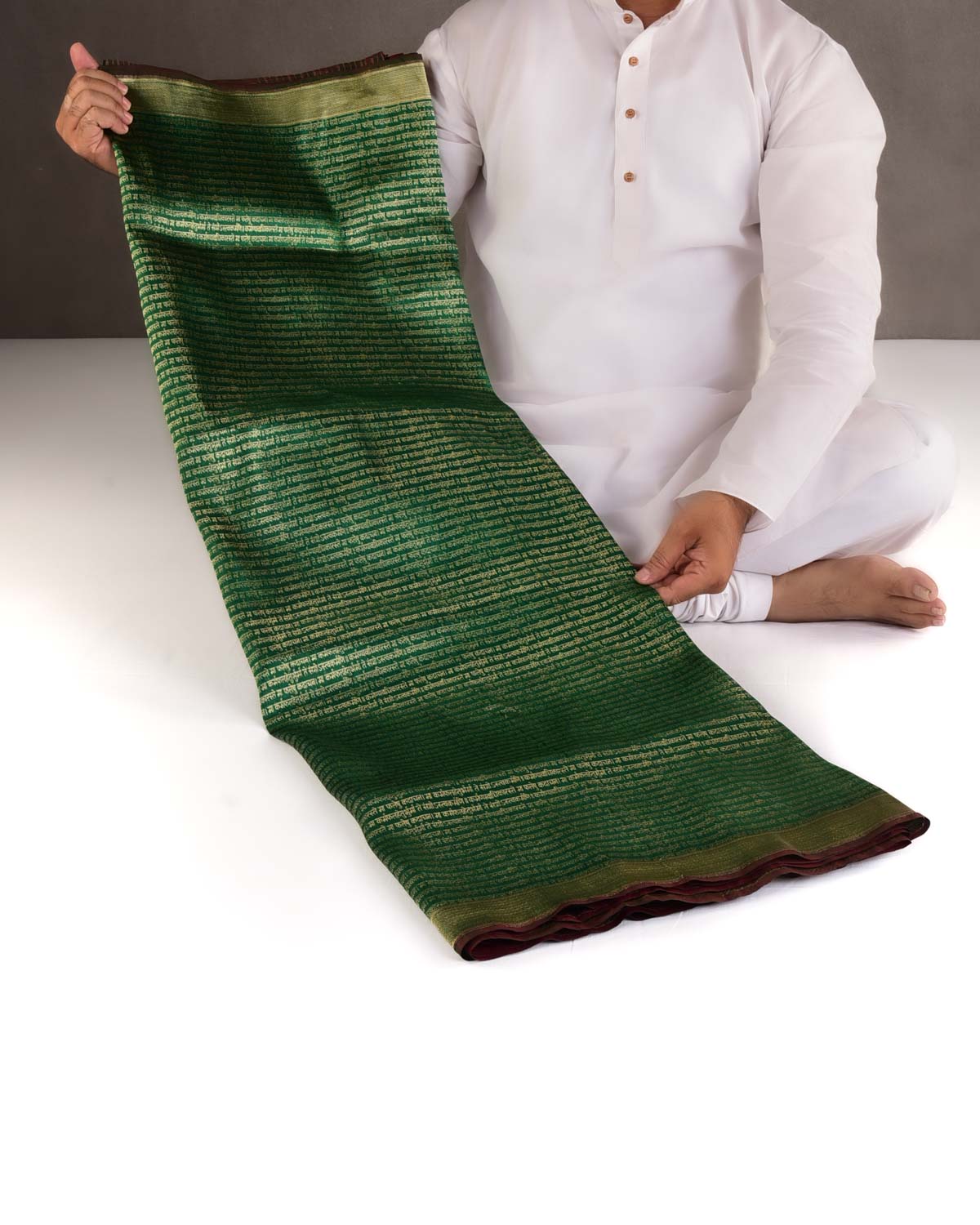 Sacramento Green Gold Zari Geeta Shlok 2.47 Brocade Handwoven Katan Silk Banarasi Saree-HolyWeaves