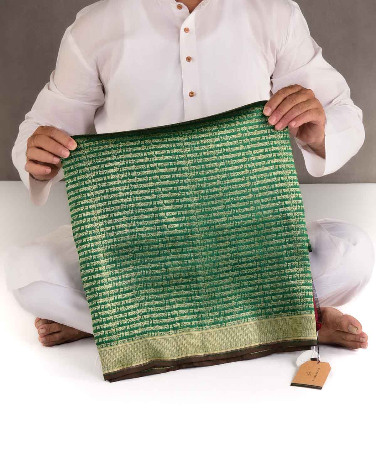 Sacramento Green Gold Zari Geeta Shlok 2.47 Brocade Handwoven Katan Silk Banarasi Saree-HolyWeaves