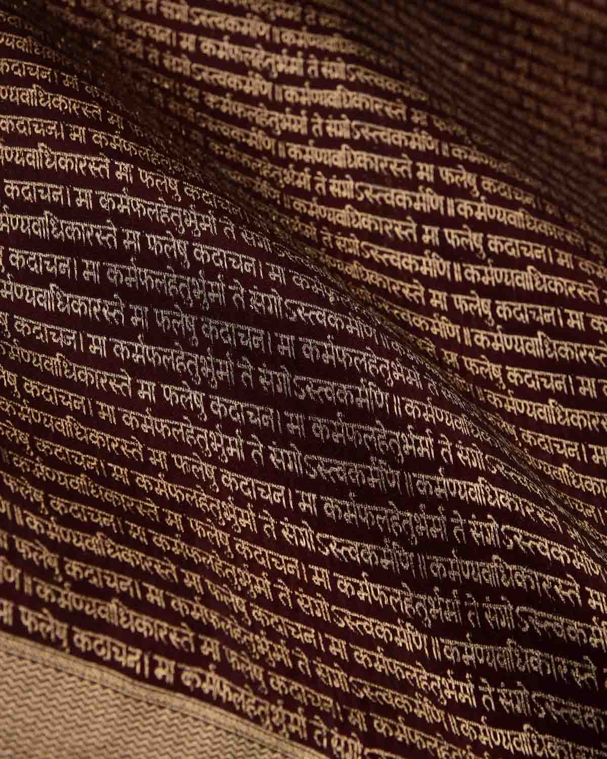 Deep Maroon Gold Zari Geeta Shlok 2.47 Brocade Handwoven Katan Silk Banarasi Saree-HolyWeaves