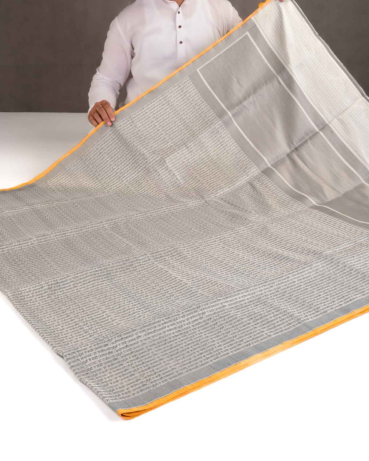 Metallic Silver Zari Geeta Shlok 2.47 Brocade Handwoven Katan Silk Banarasi Saree-HolyWeaves