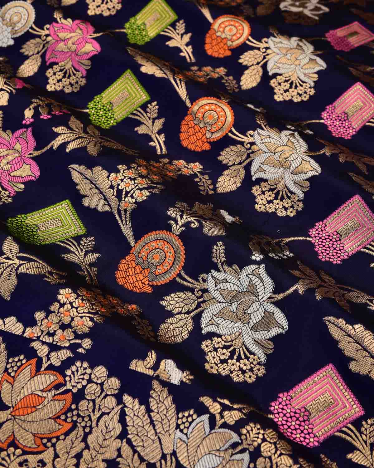 Indigo Banarasi Gold Zari and Meenekari Jaal Cutwork Brocade Handwoven Katan Silk Saree-HolyWeaves