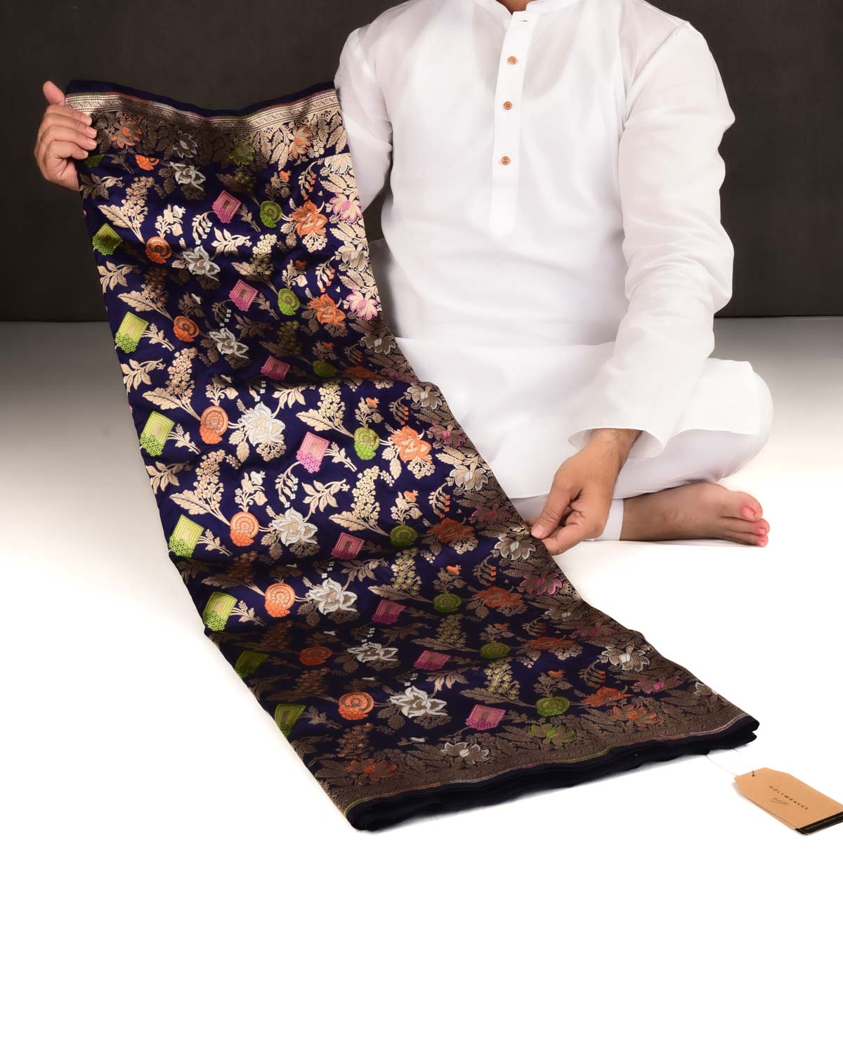 Indigo Banarasi Gold Zari and Meenekari Jaal Cutwork Brocade Handwoven Katan Silk Saree-HolyWeaves