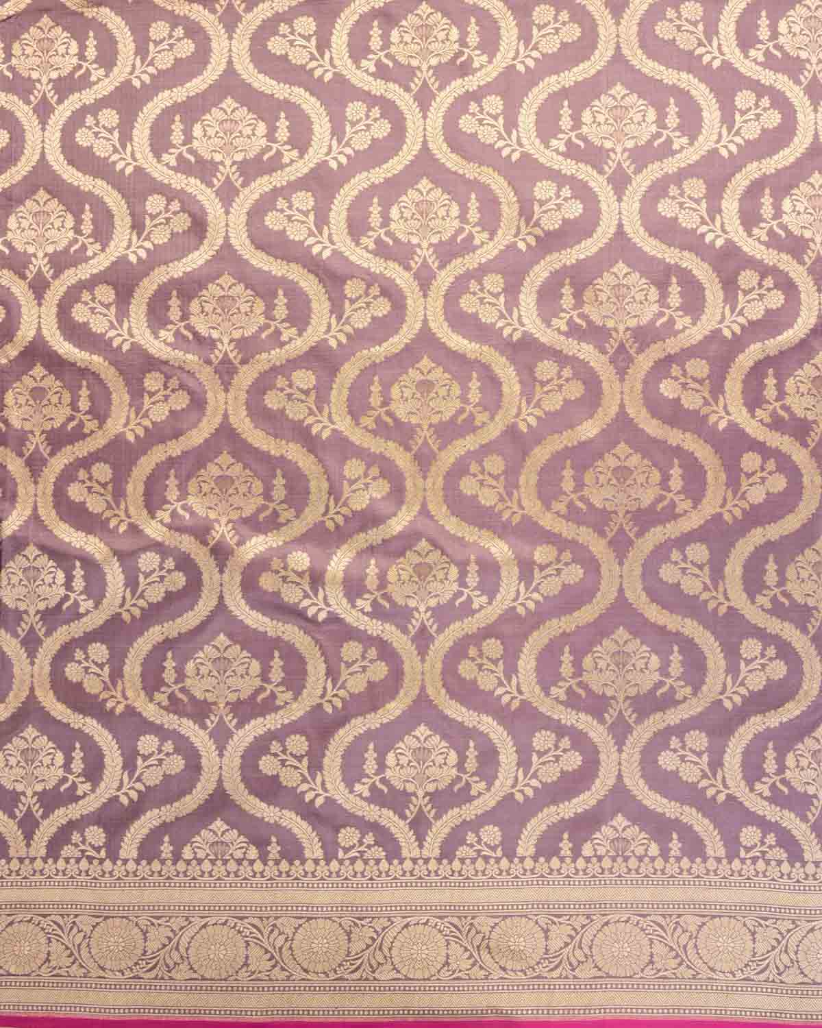 English Lavender Banarasi Hold Zari Jangla Cutwork Brocade Handwoven Katan Silk Saree-HolyWeaves