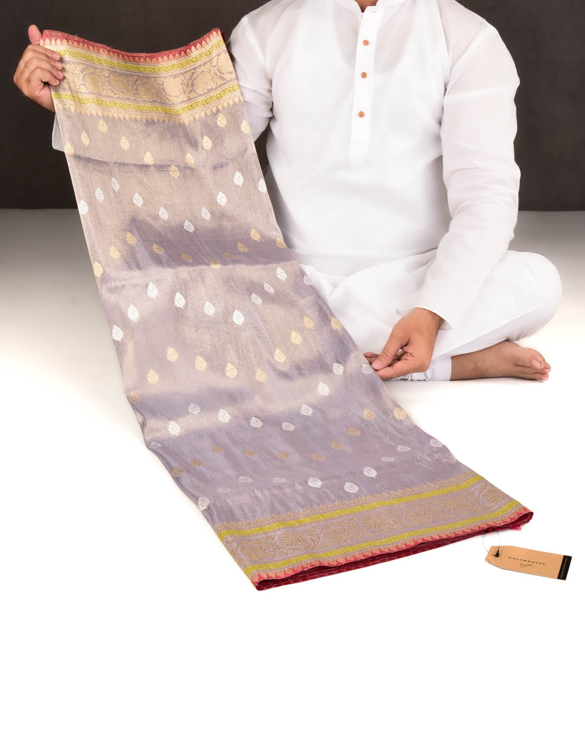 Metallic Blue Banarasi Sona Rupa Buti Chevron Kadhuan Brocade Handwoven Katan Tissue Saree-HolyWeaves