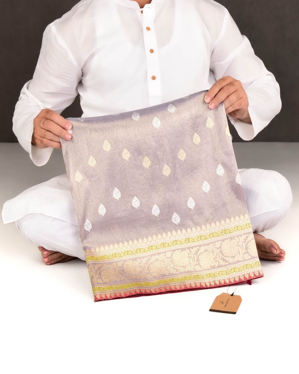 Metallic Blue Banarasi Sona Rupa Buti Chevron Kadhuan Brocade Handwoven Katan Tissue Saree-HolyWeaves