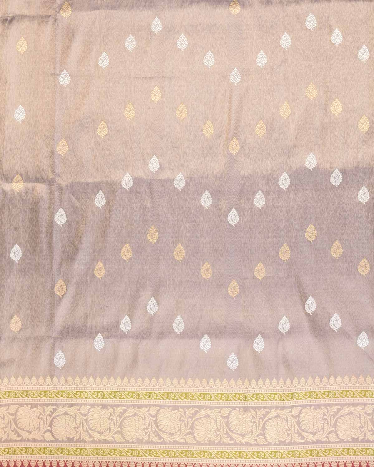 Metallic Blue Banarasi Sona Rupa Buti Chevron Kadhuan Brocade Handwoven Katan Tissue Saree-HolyWeaves