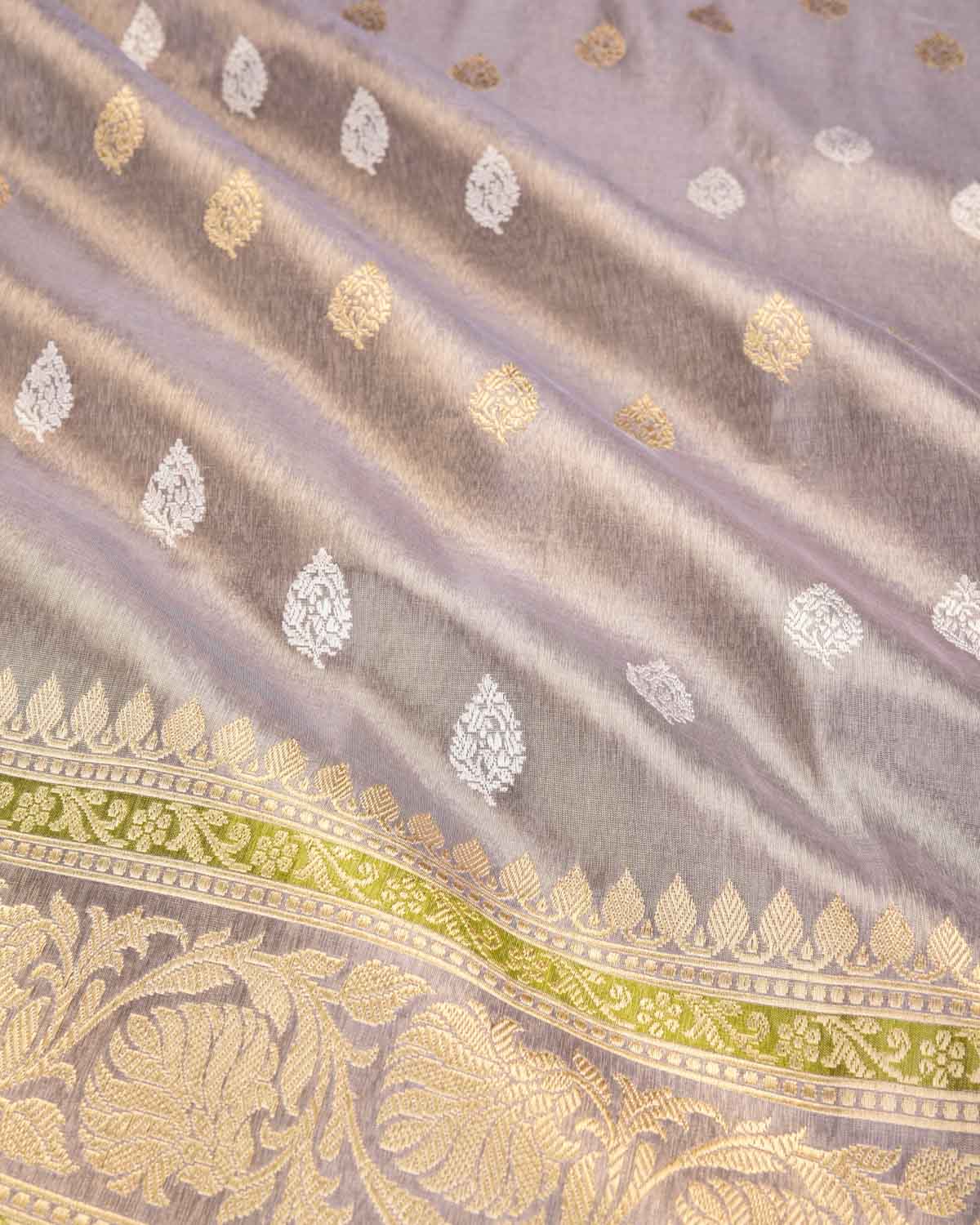 Metallic Blue Banarasi Sona Rupa Buti Chevron Kadhuan Brocade Handwoven Katan Tissue Saree-HolyWeaves