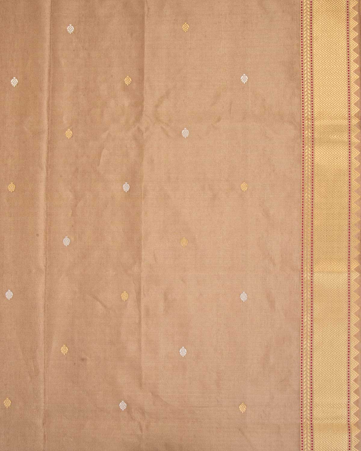 Metallic Beige Banarasi Gold & Silver Zari Diagonal Stripes Kadhuan Brocade Handwoven Kora Tissue Saree-HolyWeaves