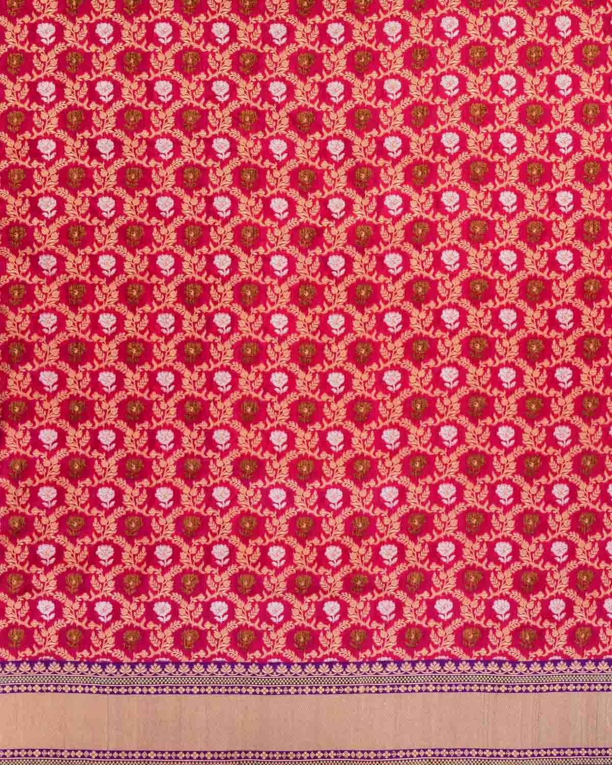 Rani Pink Banarasi Gold Antique & Silver Zari Jangla Cutwork Brocade Handwoven Katan Silk Saree-HolyWeaves