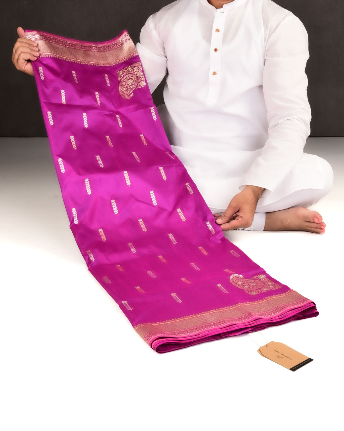 Magenta Banarasi Gold & Silver Zari Alfi Buti Kadhuan Brocade Handwoven Katan Silk Saree-HolyWeaves