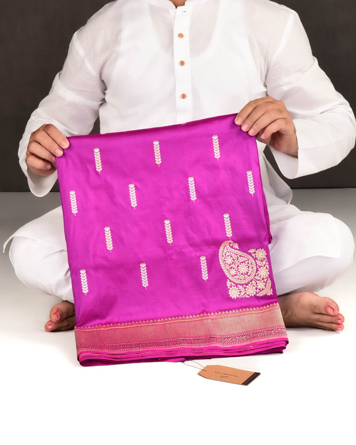 Magenta Banarasi Gold & Silver Zari Alfi Buti Kadhuan Brocade Handwoven Katan Silk Saree-HolyWeaves