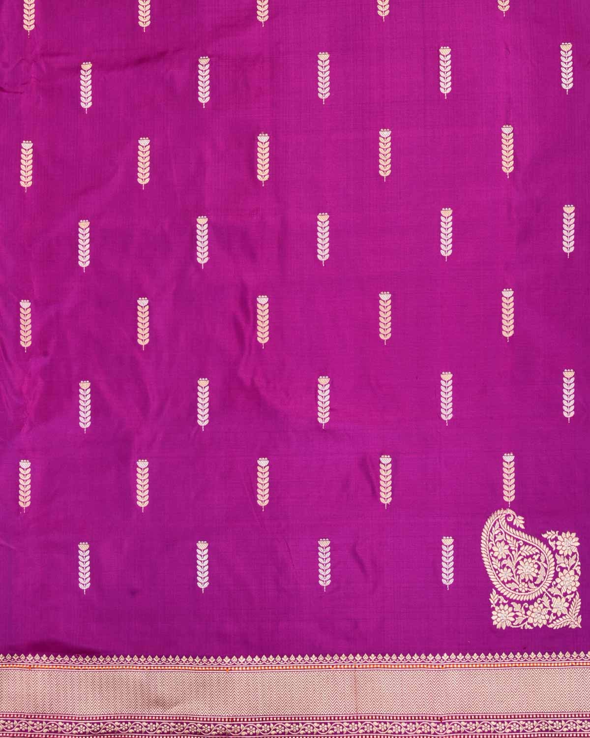 Magenta Banarasi Gold & Silver Zari Alfi Buti Kadhuan Brocade Handwoven Katan Silk Saree-HolyWeaves