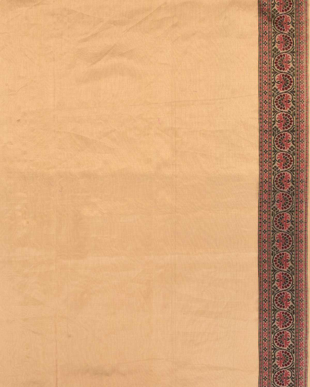 Metallic Beige Banarasi Red & Black Paisley Leaf Buta Cutwork Brocade Woven Cotton Tissue Saree-HolyWeaves