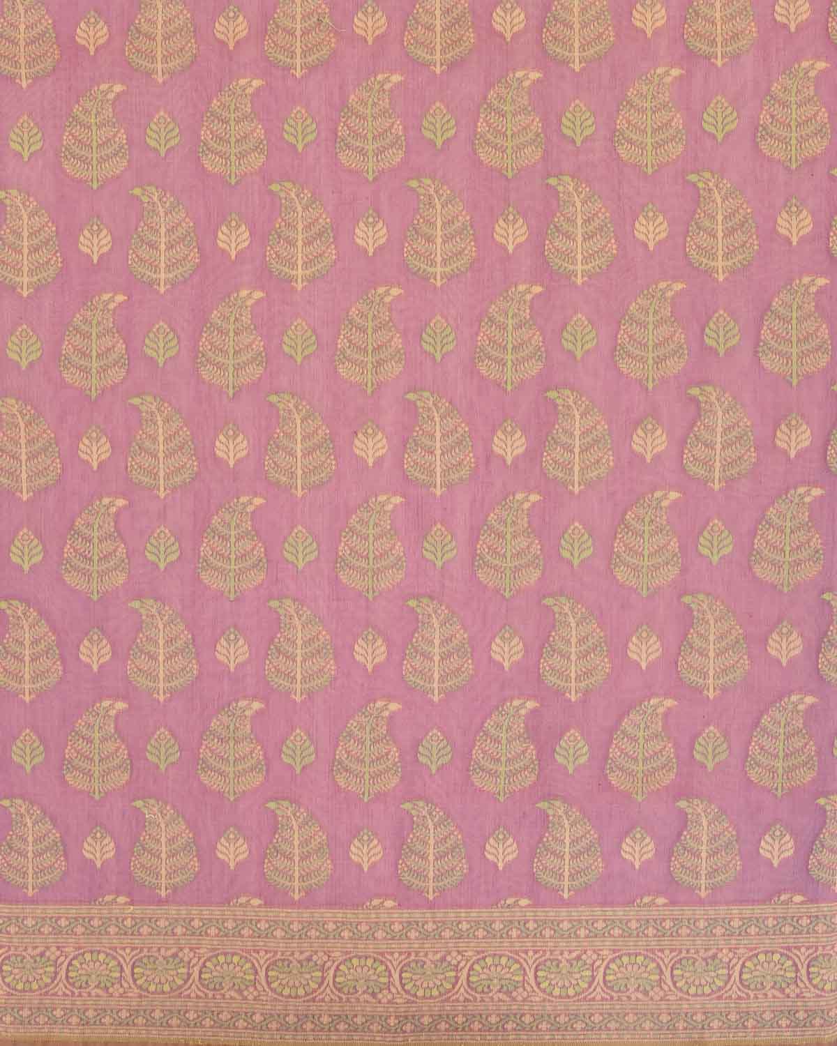 Mauve Banarasi Paisley Leaf Buta Cutwork Brocade Woven Art Cotton Silk Saree-HolyWeaves