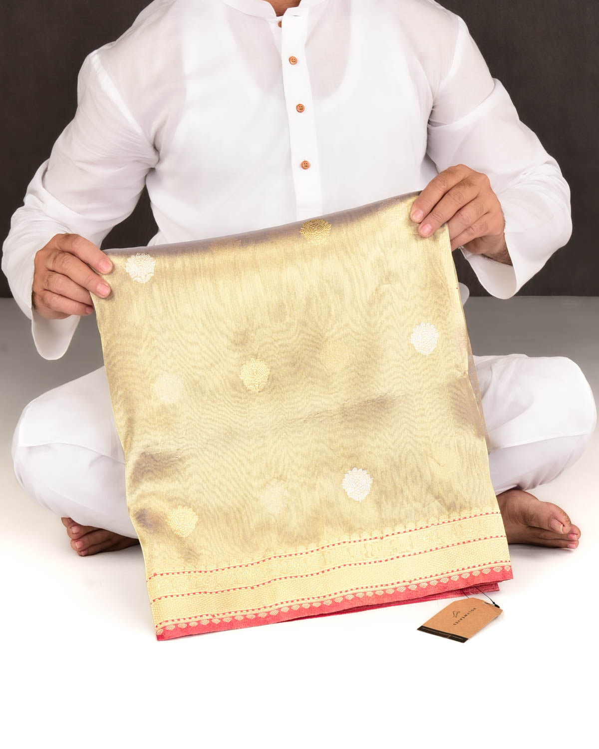 Metallic Green Banarasi Gold & Silver Zari Buti Kadhuan Brocade Handwoven Kora Tissue Saree with Doria Border-HolyWeaves