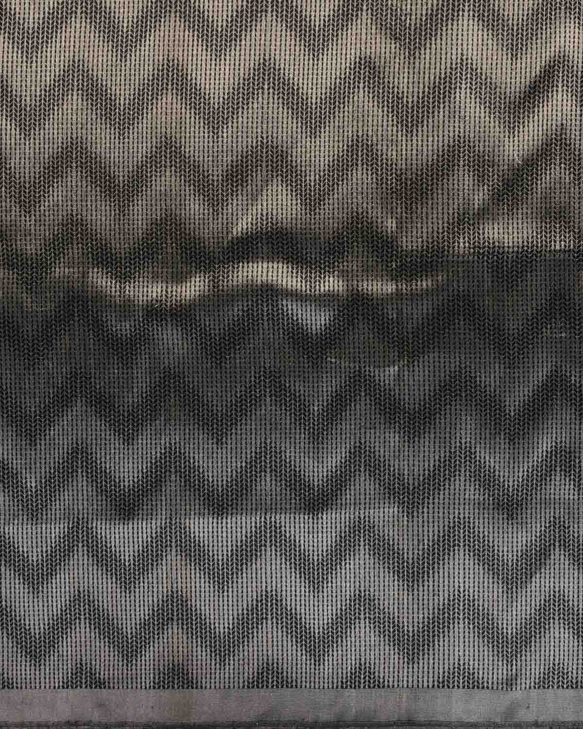 Metallic Cocktail Black Banarasi Herring Bone Chevron Resham Tanchoi Brocade Handwoven Katan Silk Saree-HolyWeaves