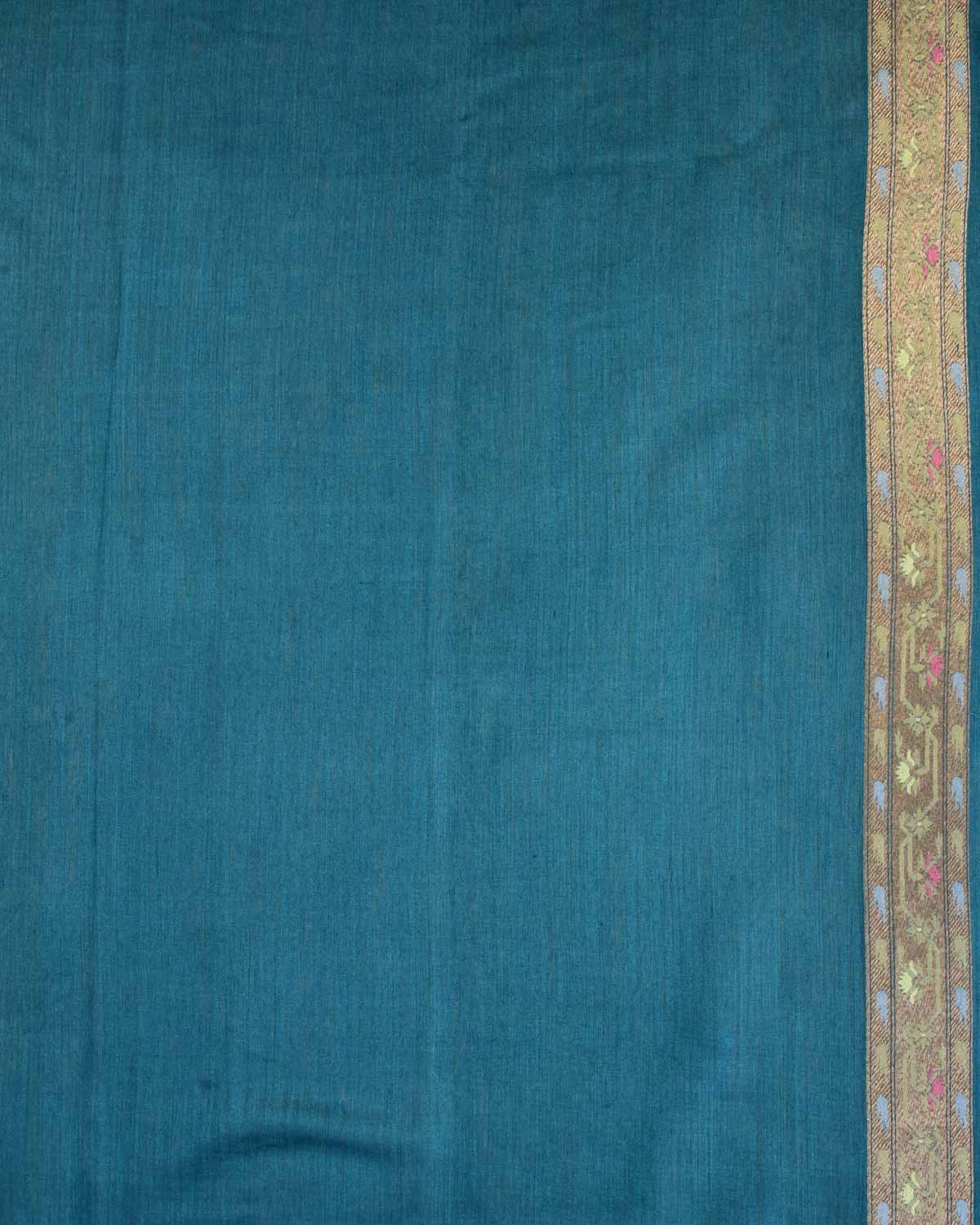 Tiffany Blue Banarasi Gold Zari Buti Cutwork Brocade Woven Muga Silk Saree with Contrast Border Pallu-HolyWeaves