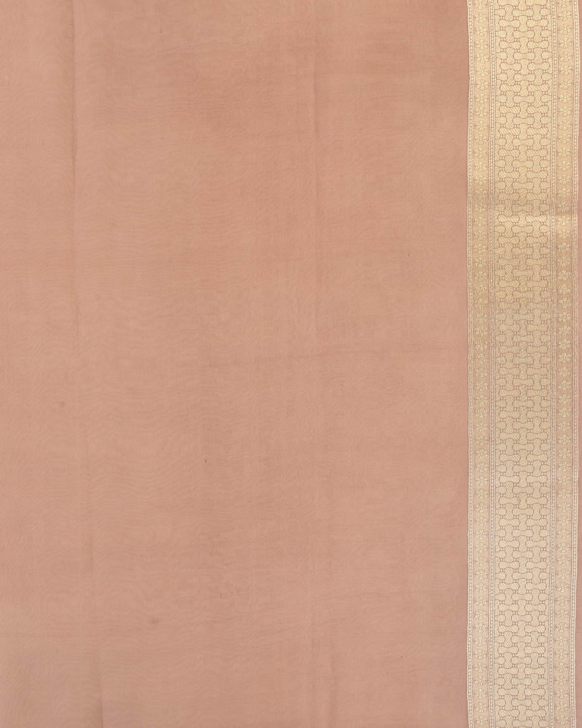 Peach Banarasi Gold Zari Geometric Cutwork Brocade Woven Kora Silk Saree with Contrast Border Pallu-HolyWeaves