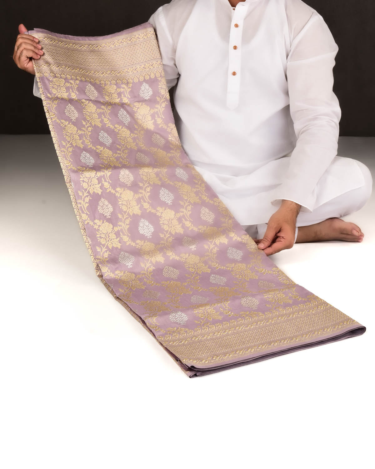 Lavender Banarasi Gold & Silver Zari Kadhuan Brocade Handwoven Katan Silk Saree-HolyWeaves