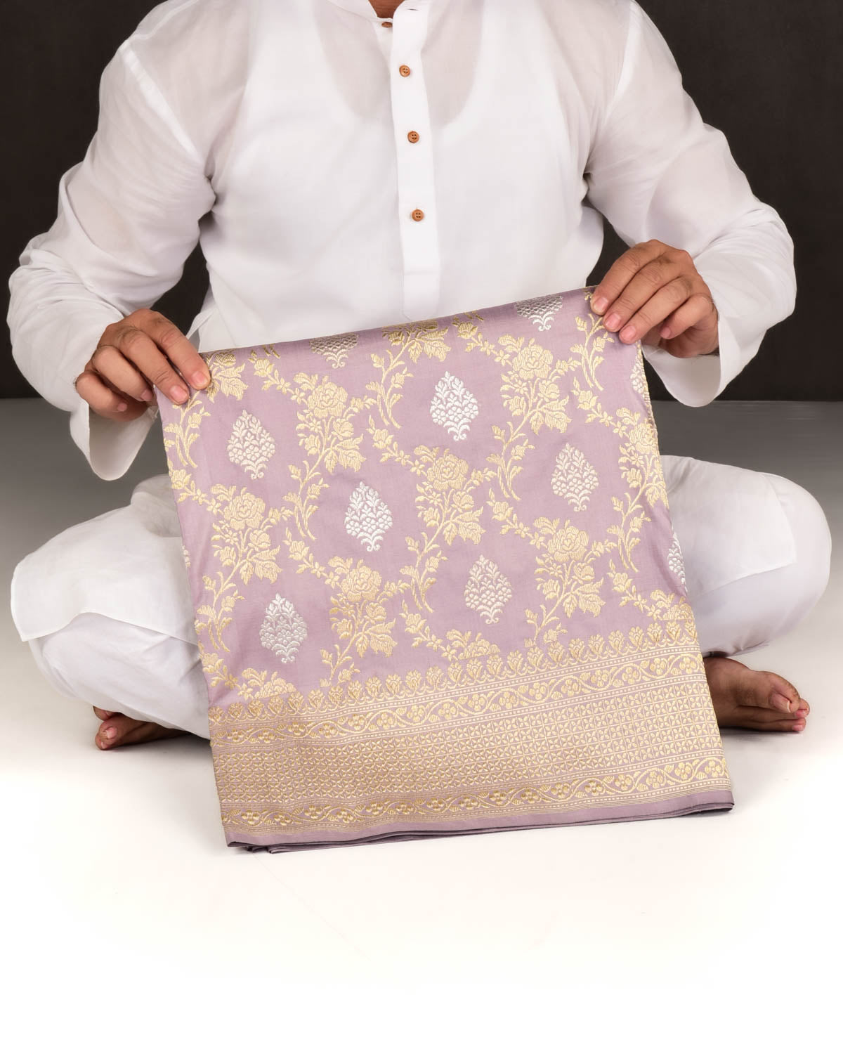 Lavender Banarasi Gold & Silver Zari Kadhuan Brocade Handwoven Katan Silk Saree-HolyWeaves