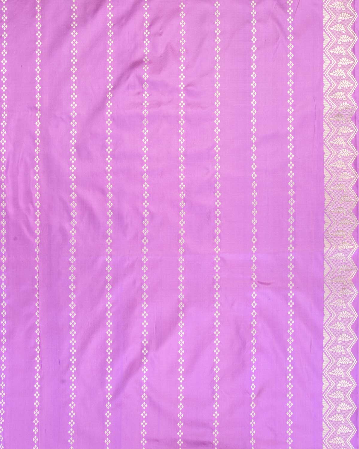 Metallic Peach Banarasi Gold & Silver Zari Brocade Handwoven Katan Tissue Saree with Contrast Mauve Border Pallu-HolyWeaves