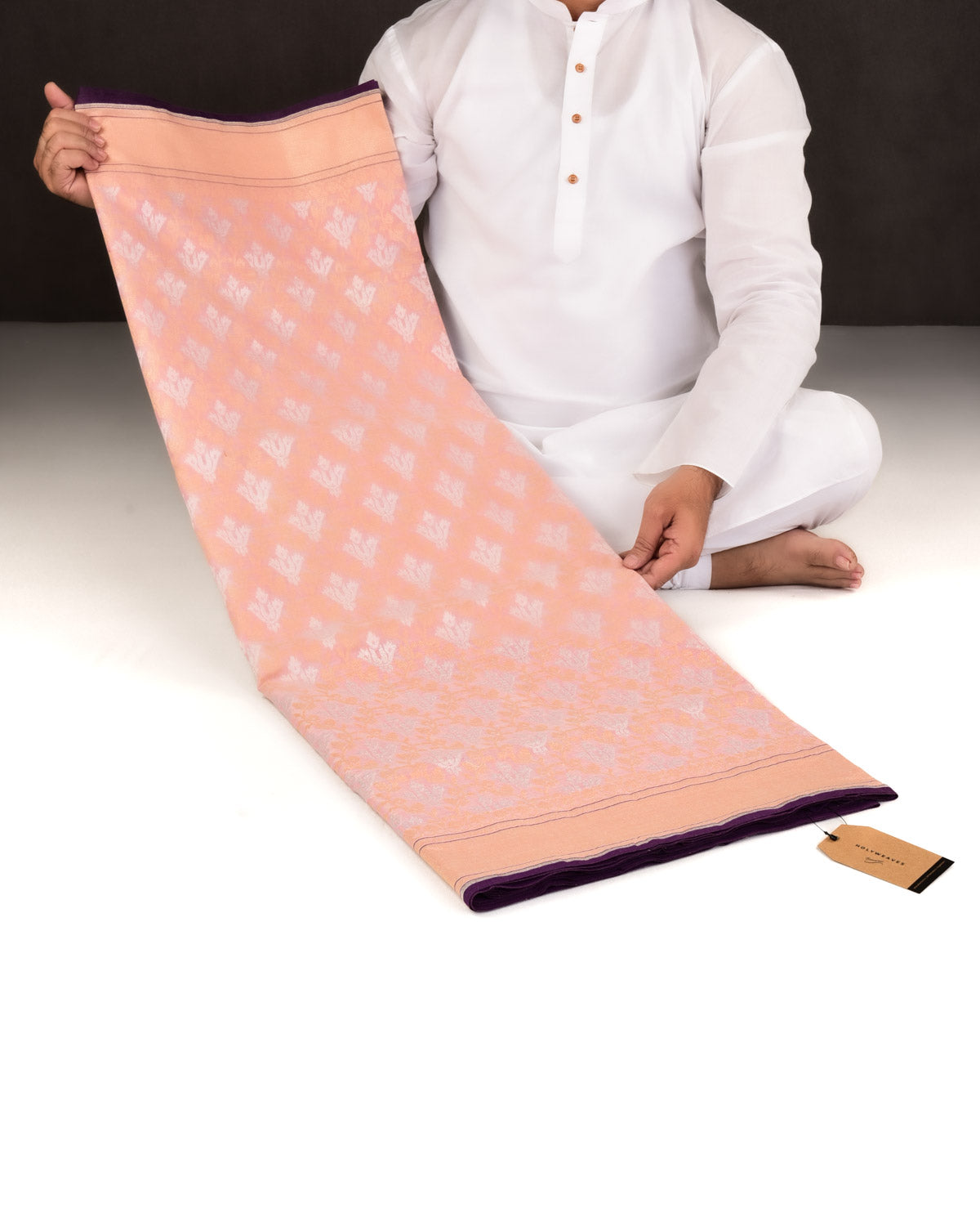 Pink Banarasi Gold & Silver Zari Buti Cutwork Brocade Handwoven Handloom Cotton Saree-HolyWeaves
