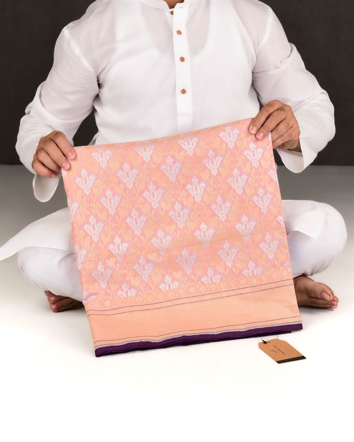 Pink Banarasi Gold & Silver Zari Buti Cutwork Brocade Handwoven Handloom Cotton Saree-HolyWeaves