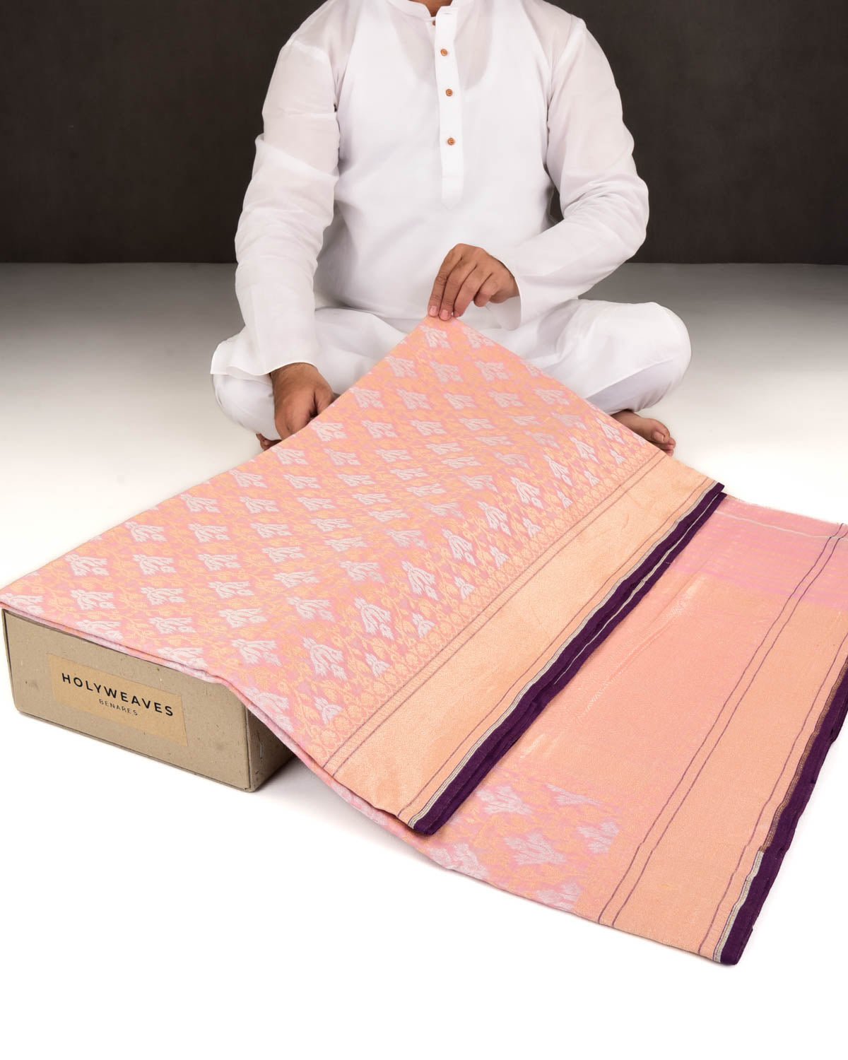 Pink Banarasi Gold & Silver Zari Buti Cutwork Brocade Handwoven Handloom Cotton Saree-HolyWeaves