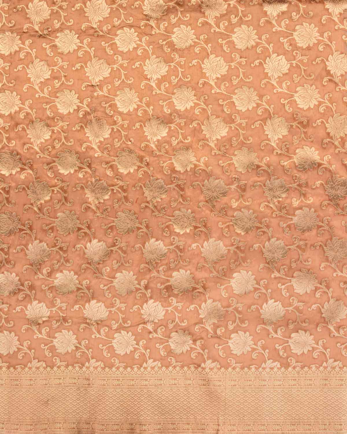 Metallic Orange Banarasi Gold Zari Floral Jaal Cutwork Brocade Handwoven Kora Tissue Saree-HolyWeaves