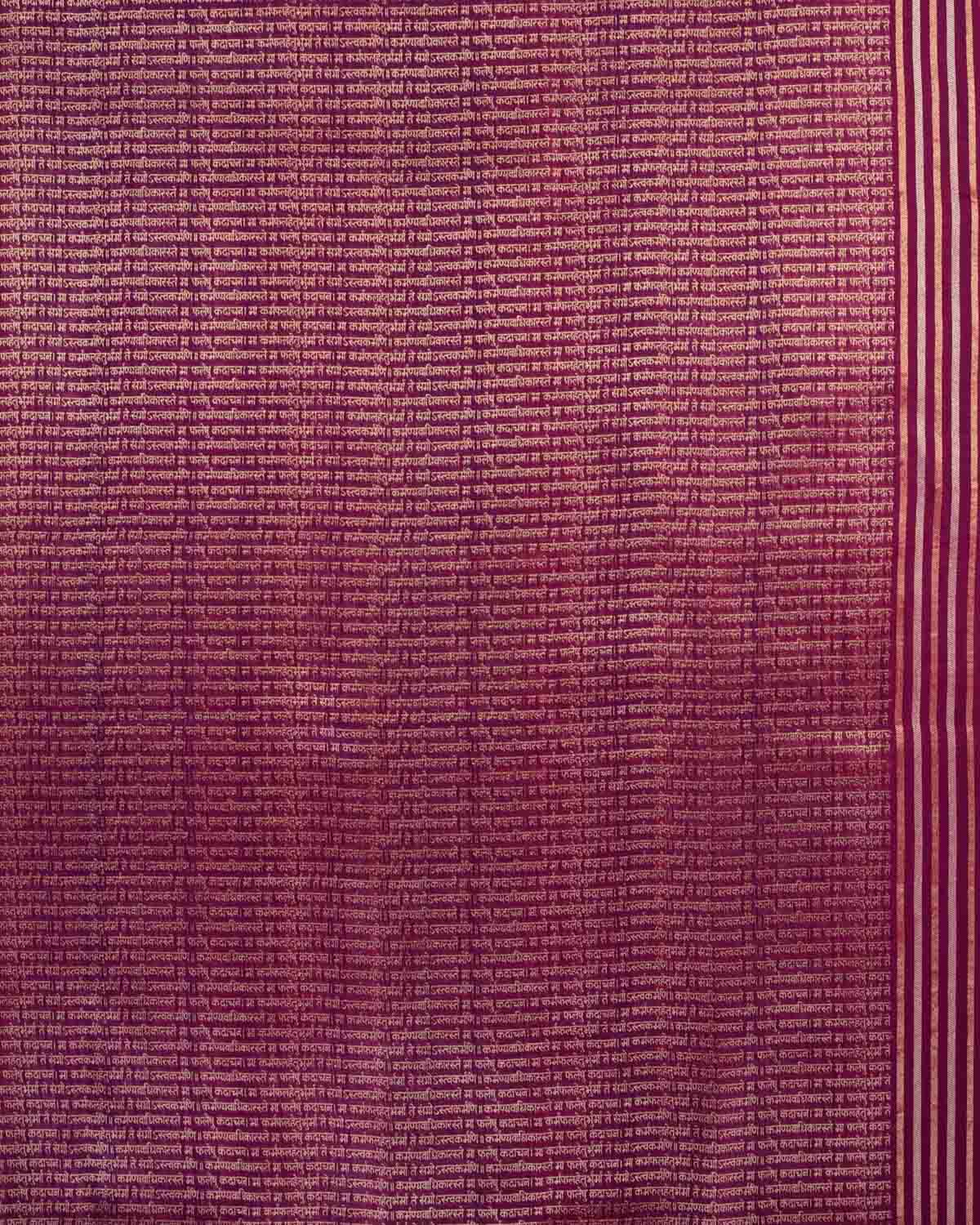Shot Magenta Banarasi Gold & Silver Zari Duet Polka Buti Cutwork Brocade Handwoven Katan Silk Saree with Gita Shlok Blouse-HolyWeaves