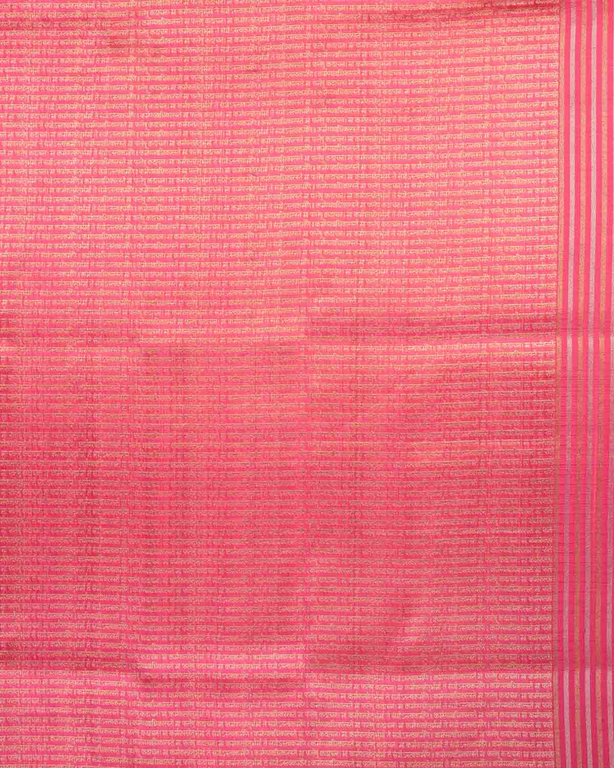 French Rose Pink Banarasi Gold & Silver Zari Duet Polka Buti Cutwork Brocade Handwoven Katan Silk Saree with Gita Shlok Blouse-HolyWeaves