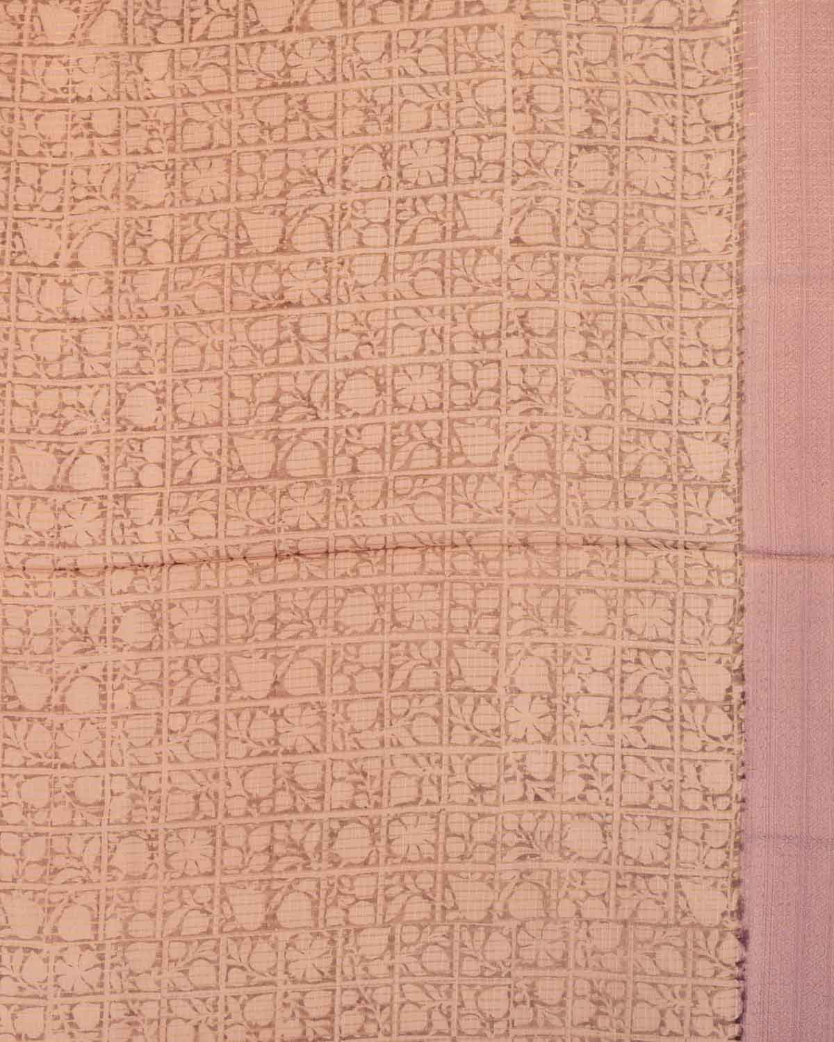 Mauve Printed Chanderi Cotton Saree with Jacquard Border-HolyWeaves