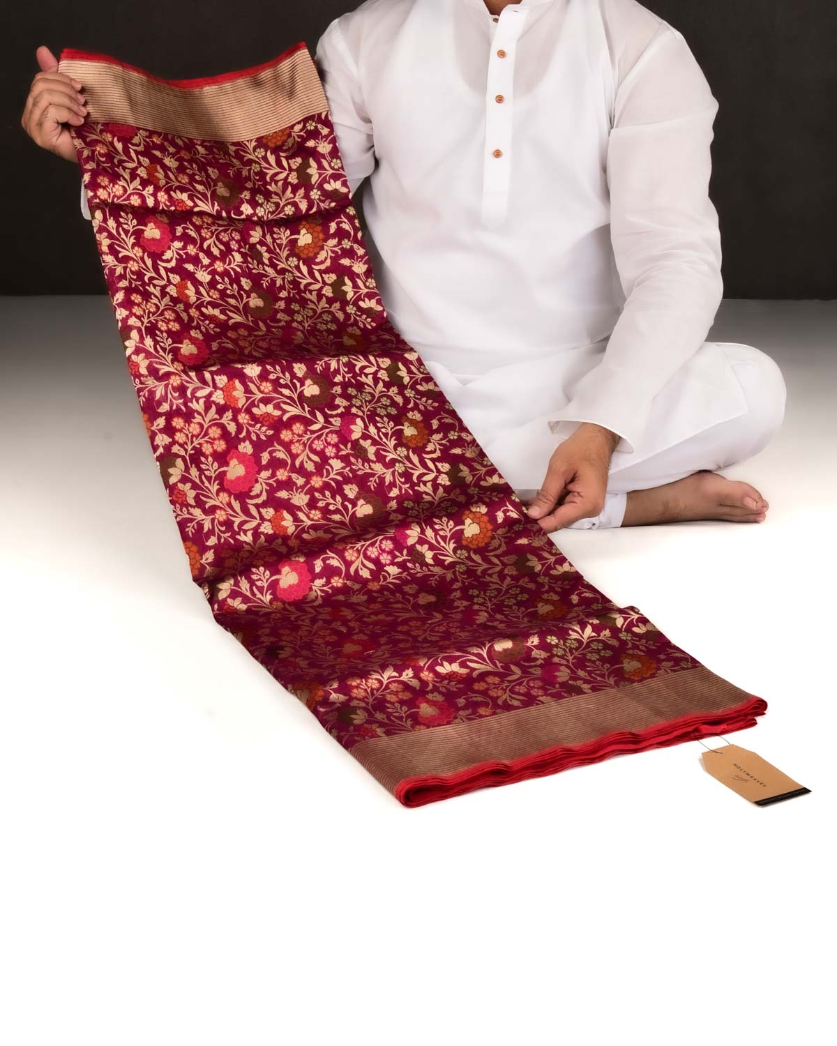 Magenta Banarasi Gold Zari And Resham Tehra Floral Jaal Cutwork Brocade Handwoven Katan Silk Saree-HolyWeaves