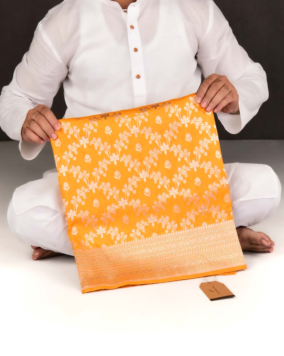 Yellow Banarasi Gold Zari Jangla Cutwork Brocade Handwoven Katan Silk Saree-HolyWeaves