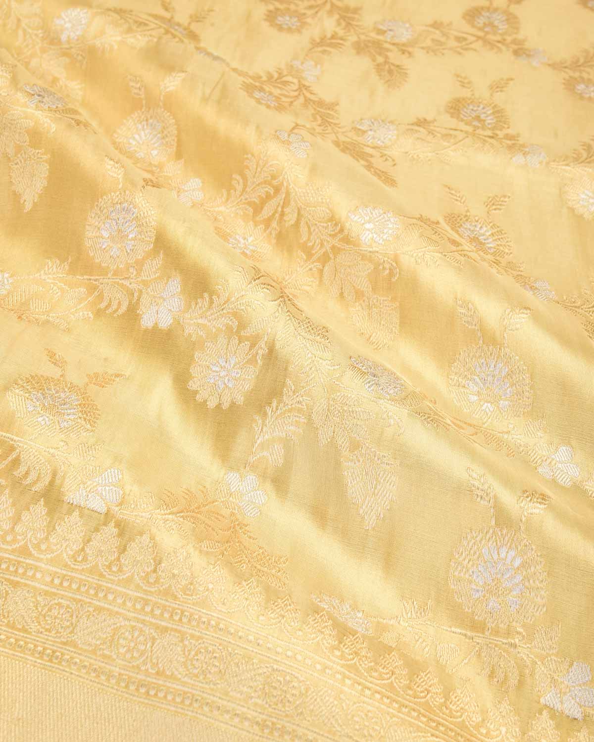 Metallic Gold Banarasi Gold & Silver Zari Jaal Kadhuan Brocade Handwoven Katan Tissue Saree-HolyWeaves