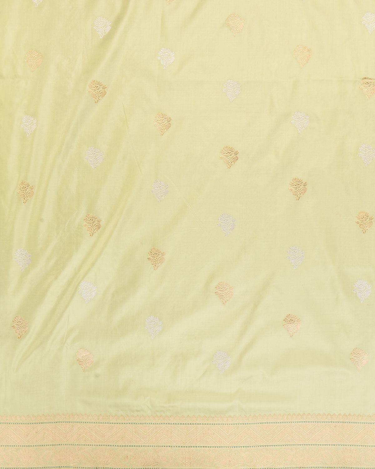 Laurel Green Banarasi Gold & Silver Zari Buti Kadhuan Brocade Handwoven Katan Silk Saree-HolyWeaves