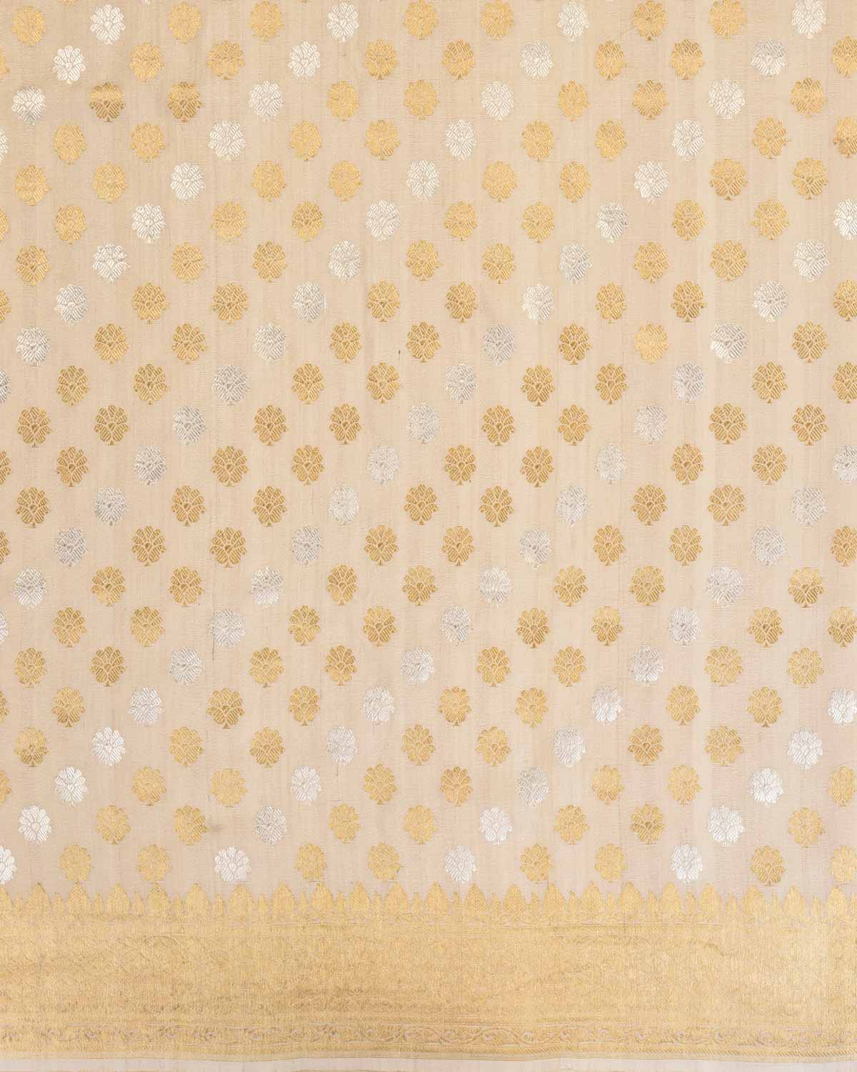 Beige Banarasi Gold & Silver Zari Buti Kadhuan Brocade Handwoven Tasar Georgette Saree-HolyWeaves