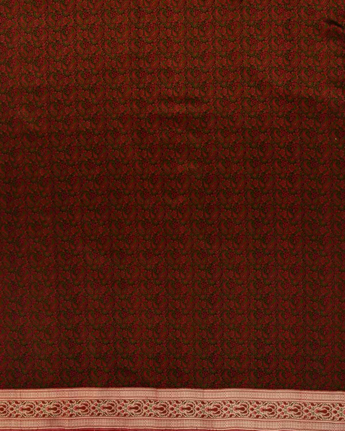 Black Banarasi Tehra Paisley Jaal Jamawar Brocade Handwoven Katan Silk Saree with Gold Zari Border Pallu-HolyWeaves