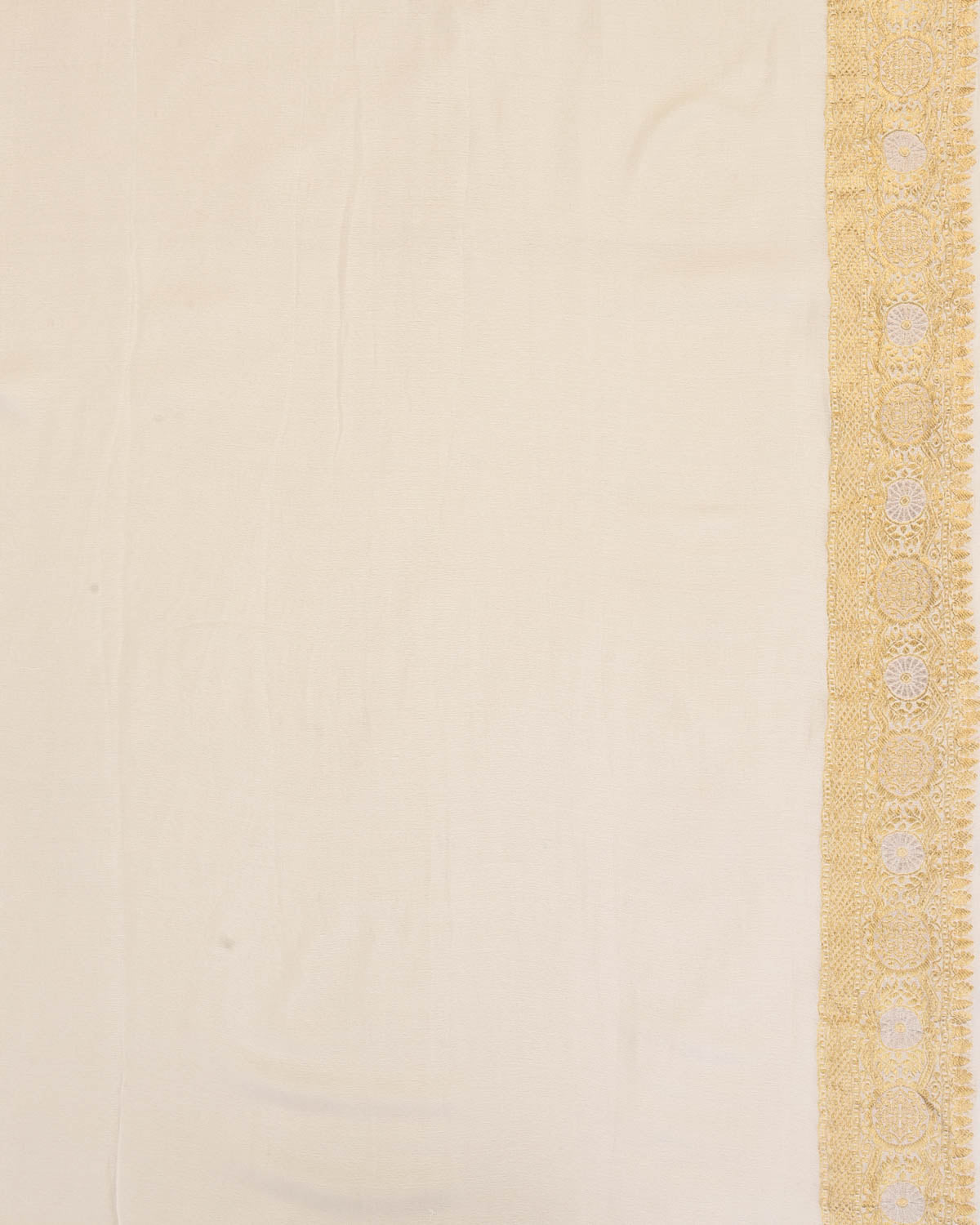 White Banarasi Gold & Silver Zari Brocade Handwoven Khaddi Georgette Saree-HolyWeaves