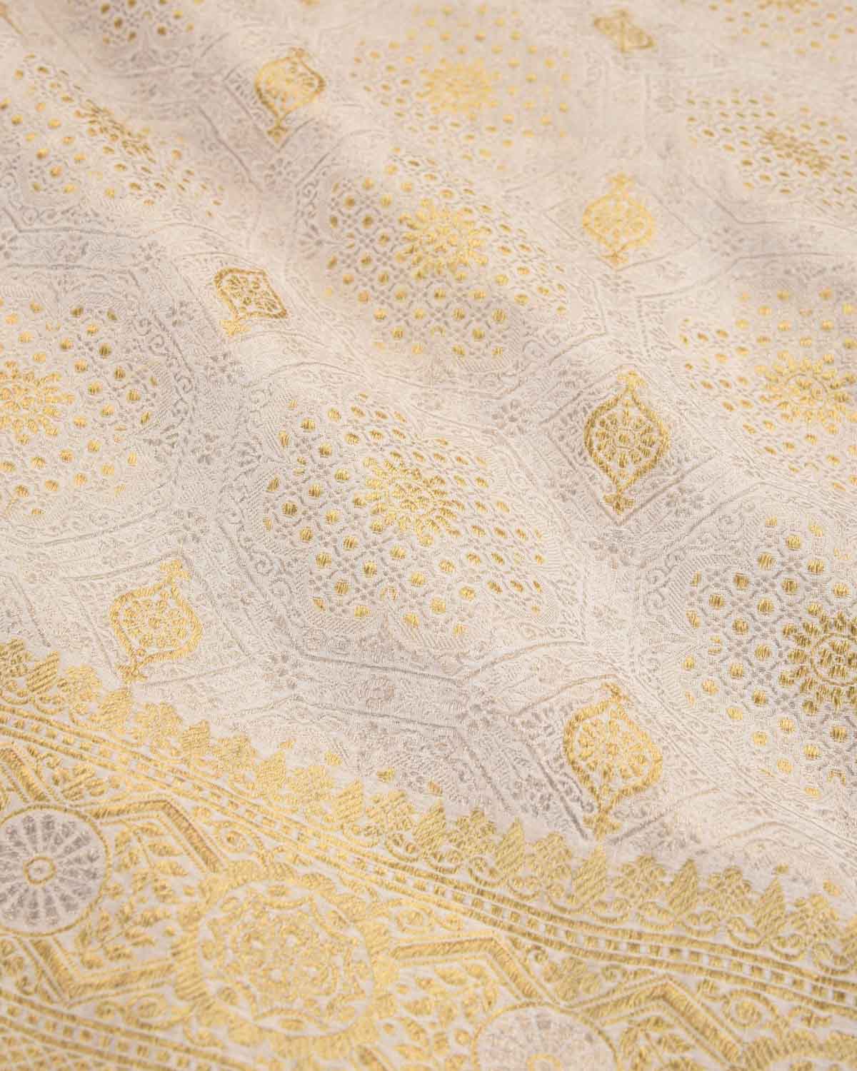 White Banarasi Gold & Silver Zari Brocade Handwoven Khaddi Georgette Saree-HolyWeaves