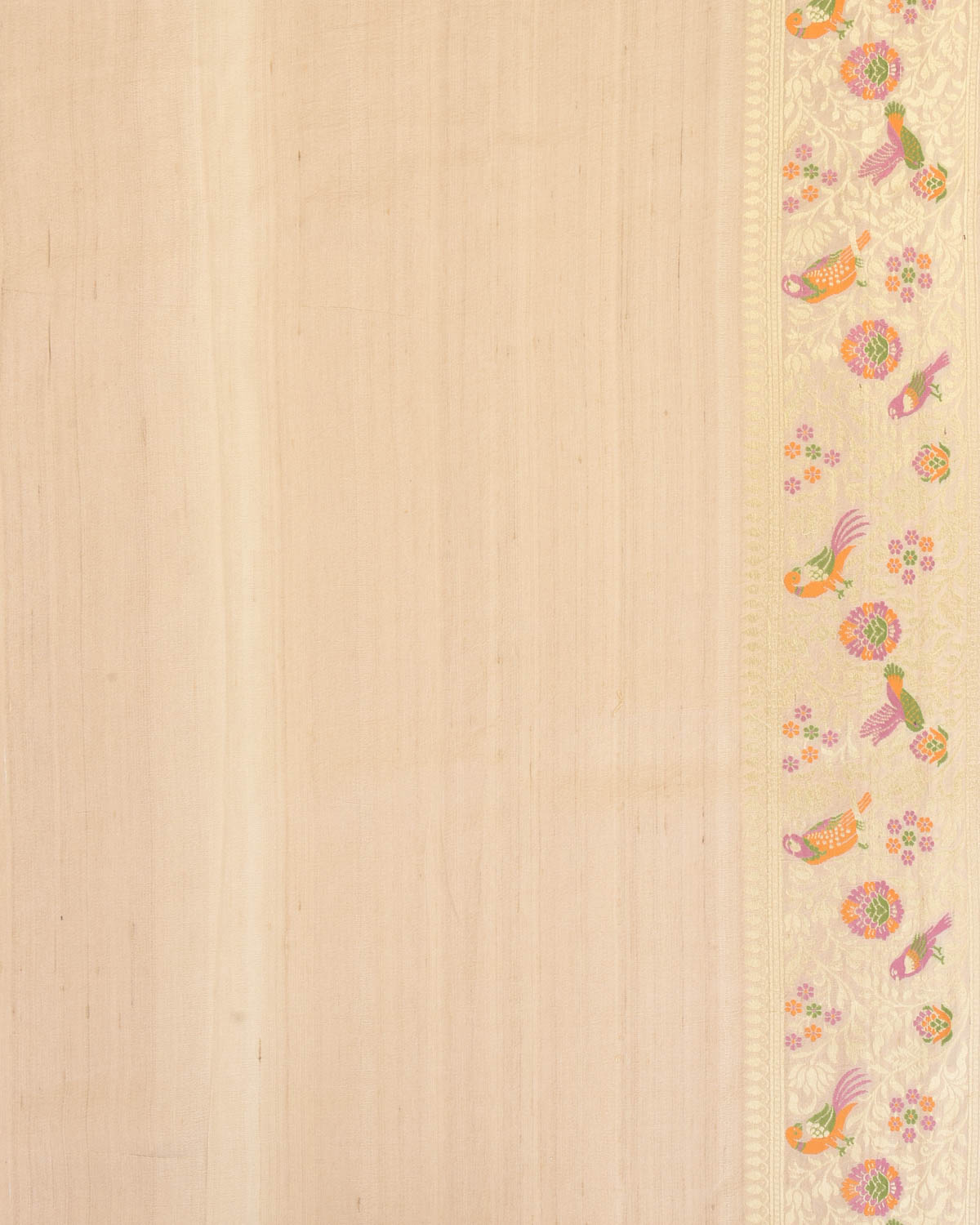 Beige Banarasi Gold Zari and Multi-color Resham Cutwork Brocade Handwoven Tasar Georgette Saree-HolyWeaves