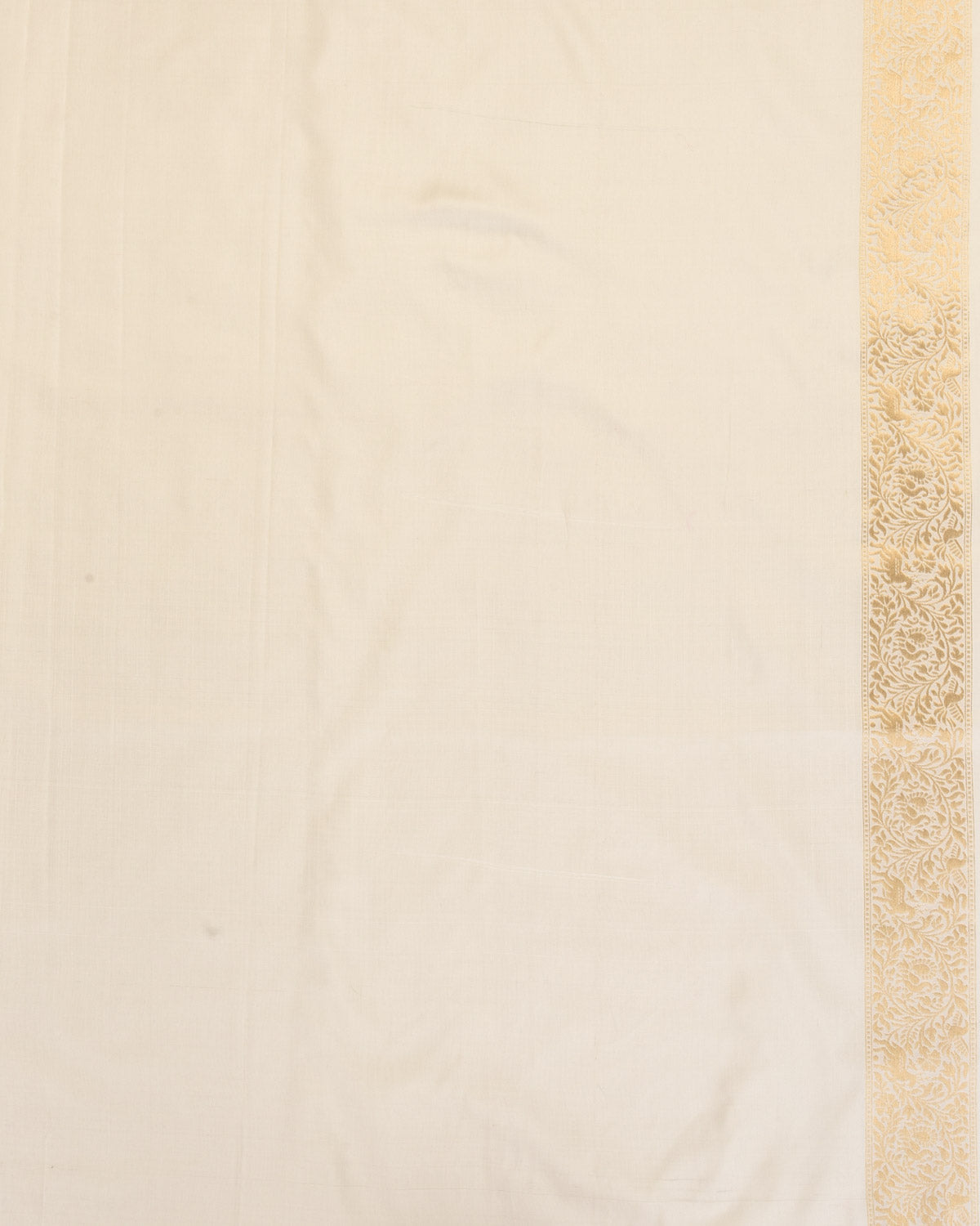 White Banarasi Gold Zari & Resham Shikargah Cutwork Brocade Handwoven Katan Silk Saree-HolyWeaves