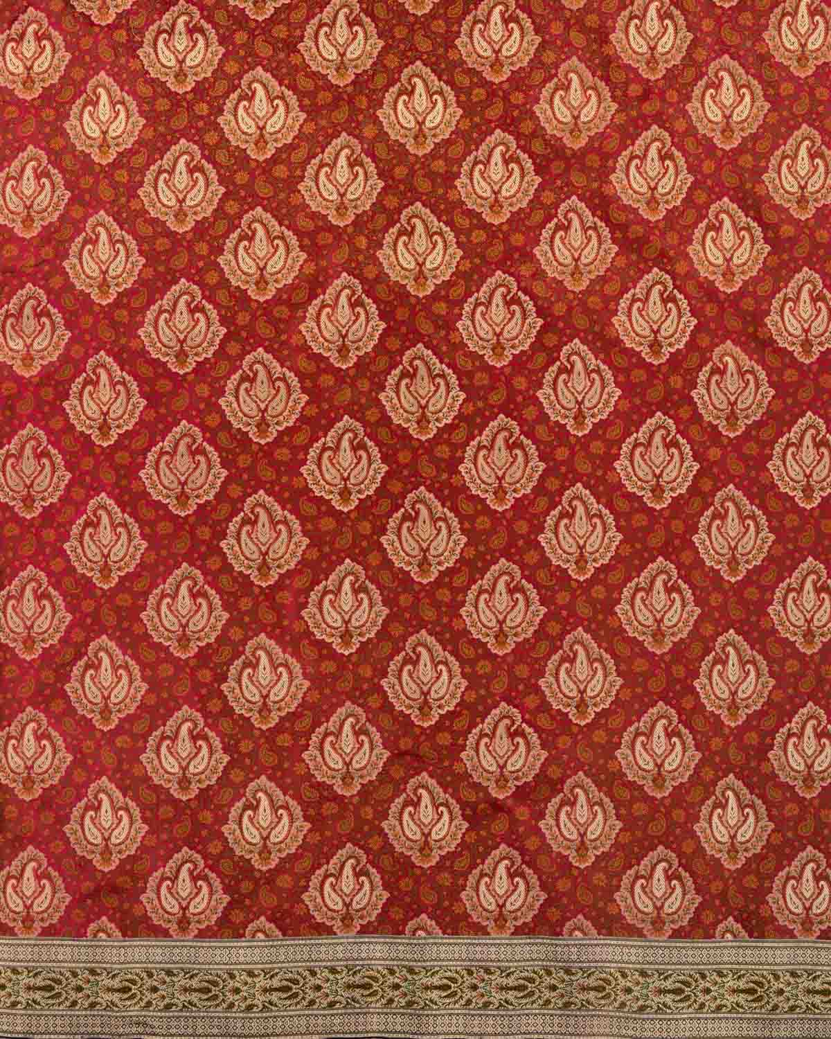 Shot Magenta Banarasi Gold Zari & Resham Tehri Jamawar Brocade Handwoven Katan Silk Saree-HolyWeaves