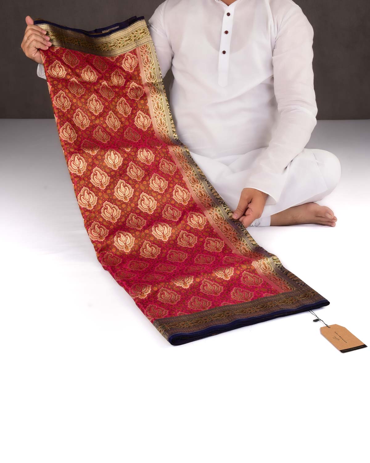 Shot Magenta Banarasi Gold Zari & Resham Tehri Jamawar Brocade Handwoven Katan Silk Saree-HolyWeaves