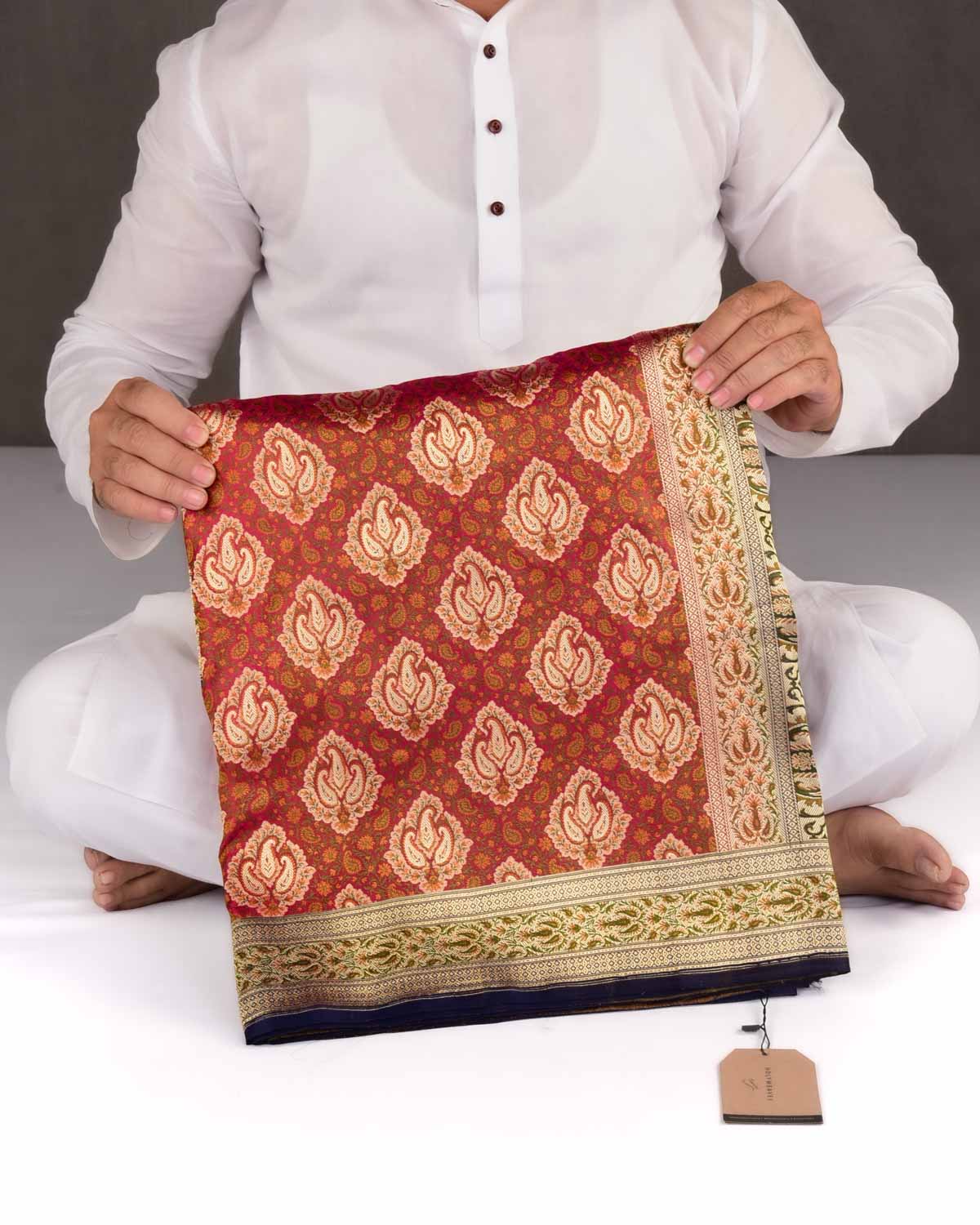 Shot Magenta Banarasi Gold Zari & Resham Tehri Jamawar Brocade Handwoven Katan Silk Saree-HolyWeaves