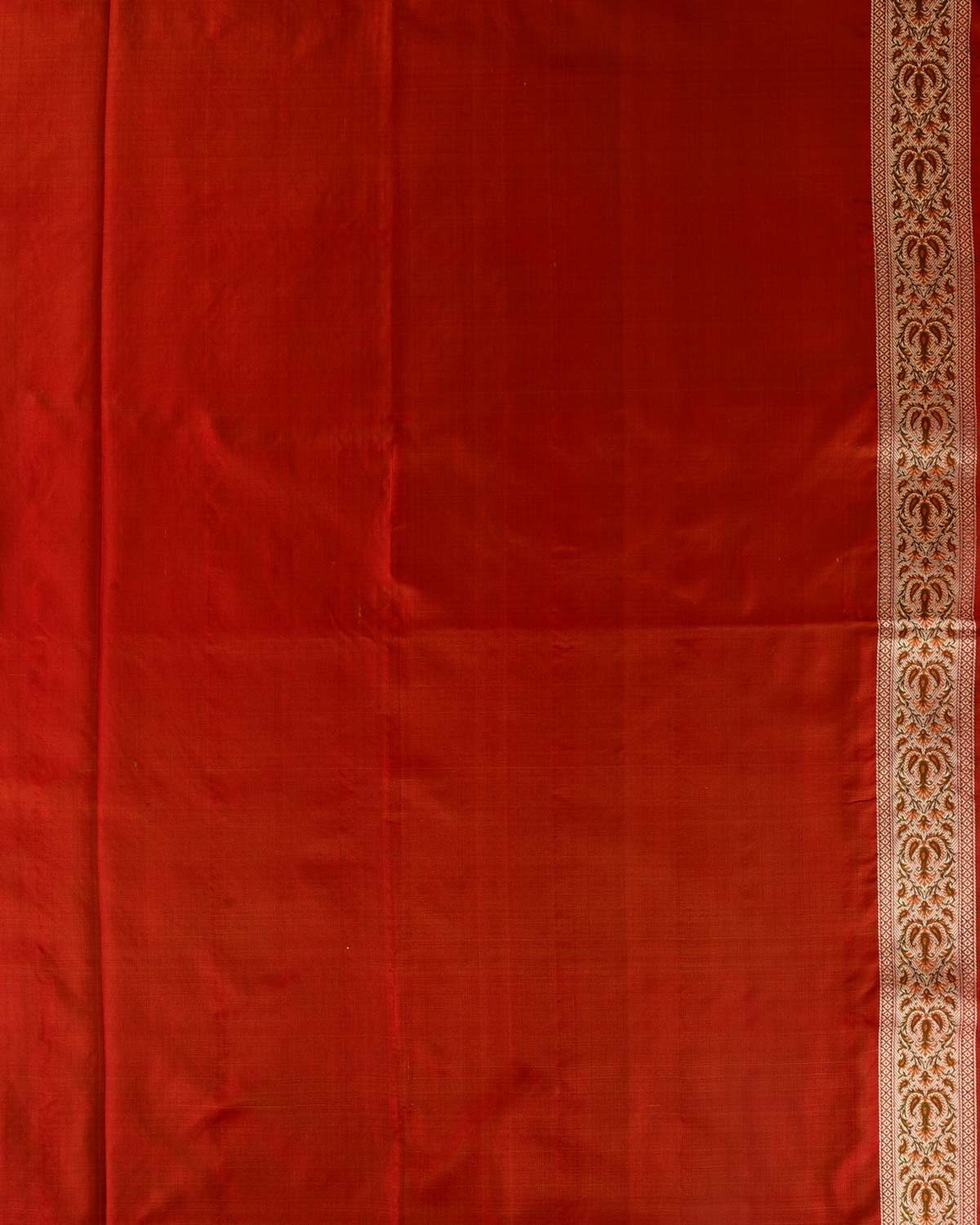 Bridal Red Banarasi Gold Zari & Resham Tehri Jamawar Brocade Handwoven Katan Silk Saree with Contrast Border Pallu-HolyWeaves