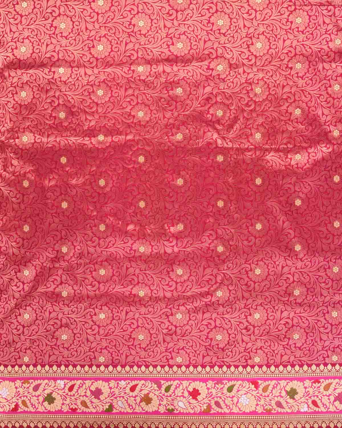 Rani Pink Banarasi Gold Zari Jaal Cutwork Brocade Handwoven Katan Silk Saree-HolyWeaves