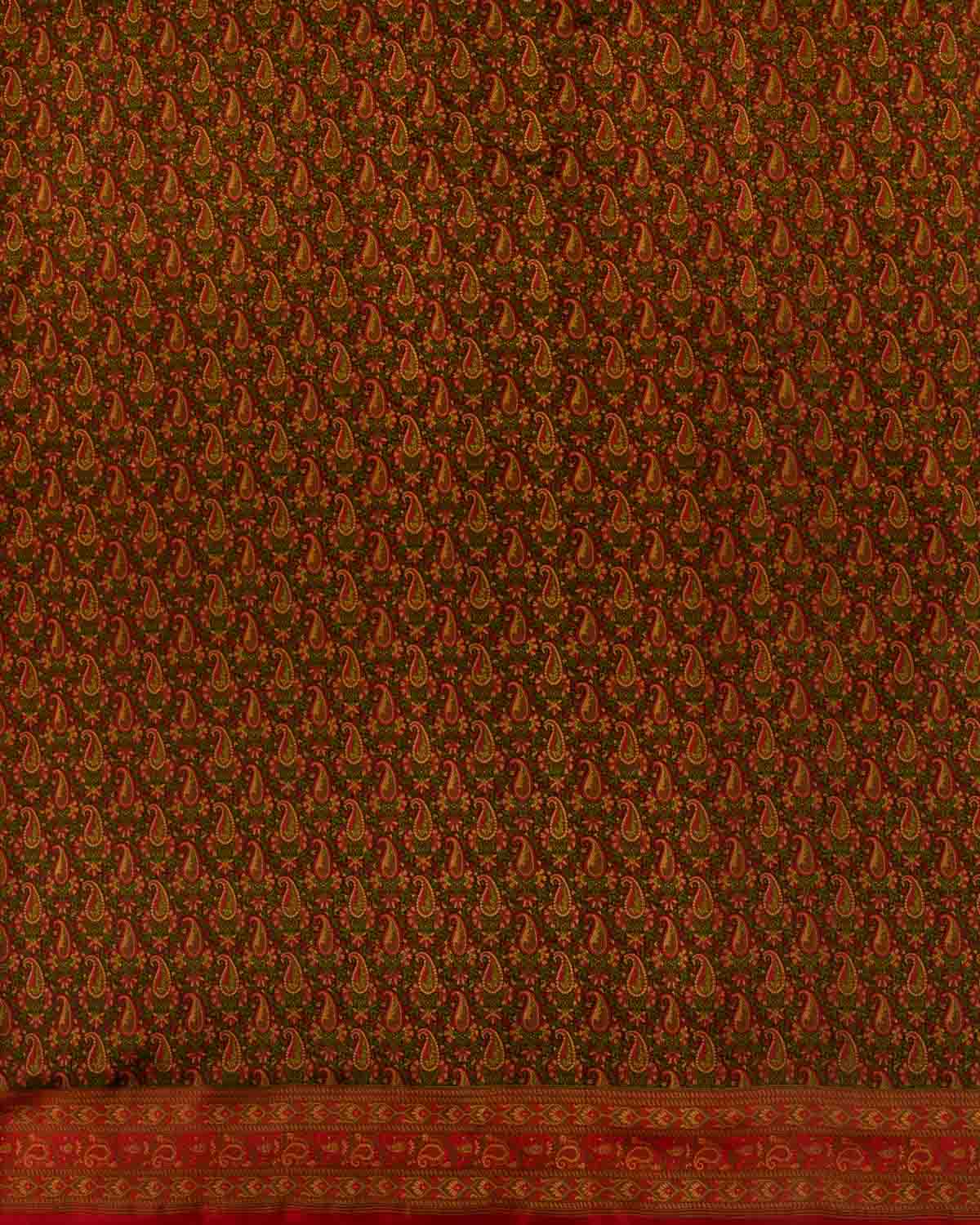 Black Banarasi Multi-Color Resham Paisley Jamawar Handwoven Katan Silk Saree-HolyWeaves